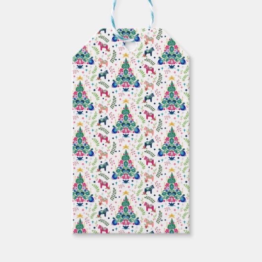 Scandinavian Folk Art Christmas Tree Gift Bag Cadeaulabel (Voorkant)