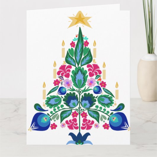 Scandinavian Folk Art Christmas Tree Wenskaart Kaart (Voorkant)