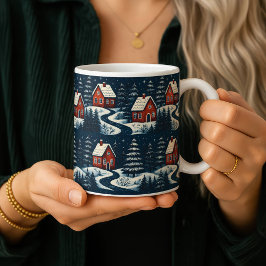 Scandinavian Folk Art Cozy Winter Cabin Mug Koffiemok