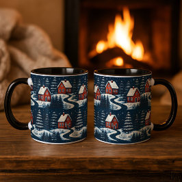 Scandinavian Folk Art Cozy Winter Cabin Mug Mok
