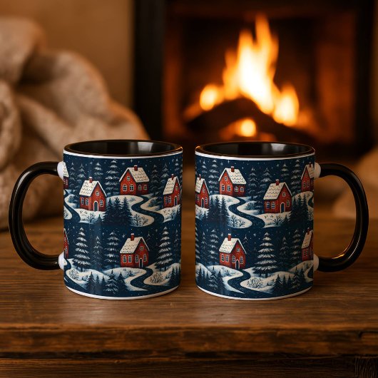 Scandinavian Folk Art Cozy Winter Cabin Mug Mok