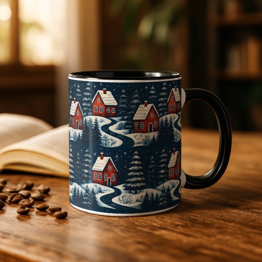 Scandinavian Folk Art Cozy Winter Cabin Mug Mok