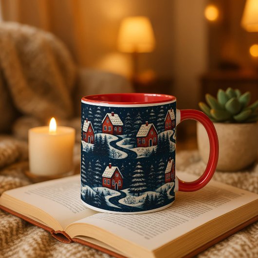 Scandinavian Folk Art Cozy Winter Cabin Mug Mok