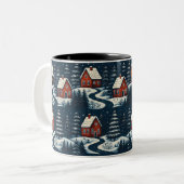 Scandinavian Folk Art Cozy Winter Cabin Mug Tweekleurige Koffiemok (Voorkant links)