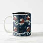 Scandinavian Folk Art Cozy Winter Cabin Mug Tweekleurige Koffiemok (Links)