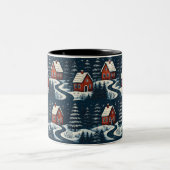 Scandinavian Folk Art Cozy Winter Cabin Mug Tweekleurige Koffiemok (Center)