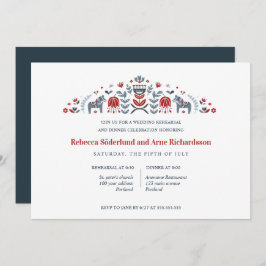 Scandinavian Folk Art Dala Horse Rehearsal Dinner Kaart