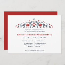 Scandinavian Folk Art Dala Horse Rehearsal Dinner Kaart