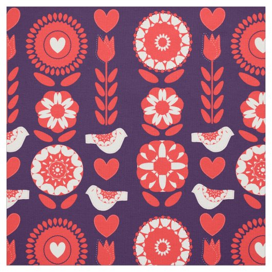 Scandinavian Folk Art Floral Pattern Stof (Swatch)