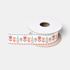 Scandinavian Folk Art Floral Ribbon Satijnen Lint