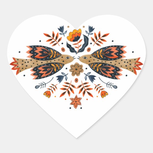 Scandinavian Folk Art Hart Sticker (Voorkant)