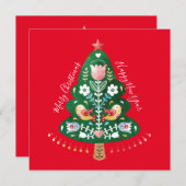 Scandinavian Folk Art kerstboomkaart (Voorkant / Achterkant)