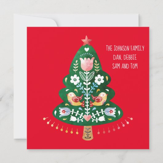 Scandinavian Folk Art kerstboomkaart (Achterkant)