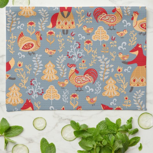 Scandinavian Folk Art Kitchen Towel Theedoek (Gevouwen)