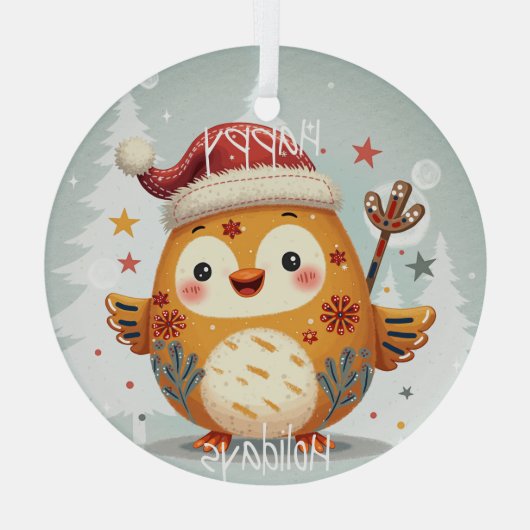 Scandinavian Folk Art Style Glas Ornament (Achterkant)