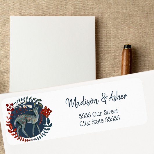 Scandinavian Folk Art Waterverf Woodland Deer Etiket