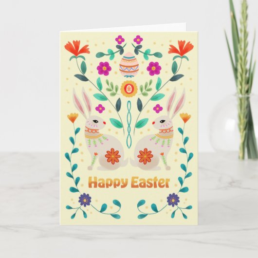 Scandinavian Folk Easter Bunnies Kaart (Voorkant)
