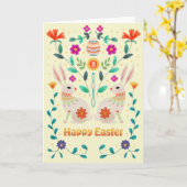 Scandinavian Folk Easter Bunnies Kaart (Gele Bloem)