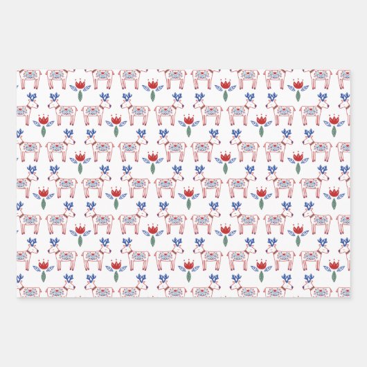 Scandinavian Folk Hand Drawn kerstpatronen Inpakpapier Vel (Voorkant)