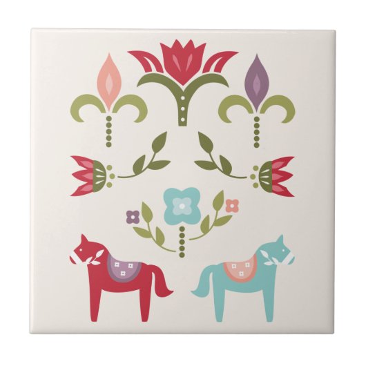 Scandinavian Folk Horses Pattern Tegeltje (Voorkant)