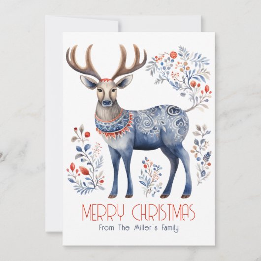 Scandinavian Folk Reindeer Christmas Party Invite Kaart (Voorkant)