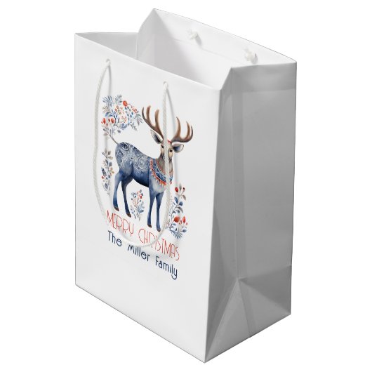 Scandinavian Folk Reindeer Christmas Party Suplies Medium Cadeauzakje (Achterkant Gekanteld)