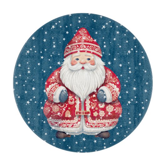 Scandinavian Folk Santa Claus Round Snijplank (Voorkant)