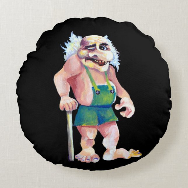 Scandinavian Funny look Ogre Troll Rond Kussen (Voorkant)