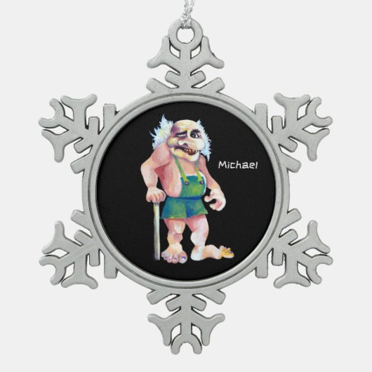 Scandinavian Funny look Ogre Troll Tin Sneeuwvlok Ornament (Voorkant)