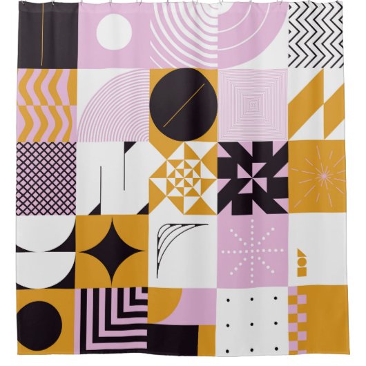 Scandinavian Geometric: Hand-getrokken kunstwerk. Douchegordijn (Voorkant)