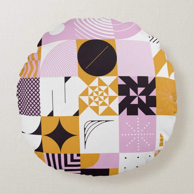 Scandinavian Geometric: Hand-getrokken kunstwerk. Rond Kussen (Voorkant)