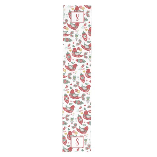 Scandinavian Holiday Birds Monogram Table Runner Medium Tafelloper (Voorkant)