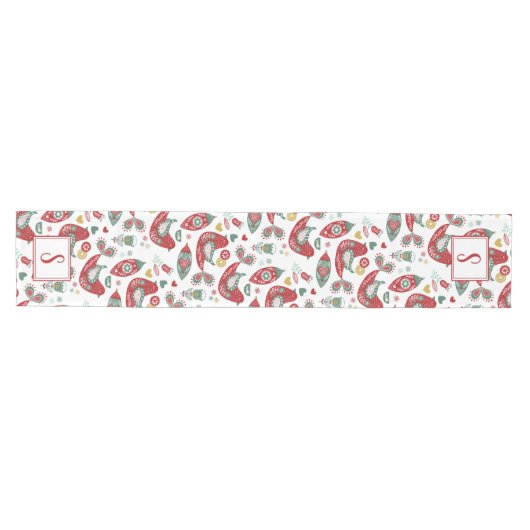Scandinavian Holiday Birds Monogram Table Runner Medium Tafelloper (Horizontaal)