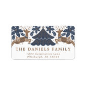 Scandinavian Holiday Reindeer Poinsettia Trees Etiket (Voorkant)