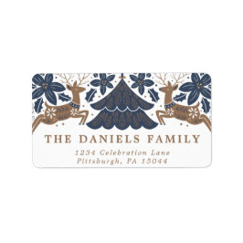 Scandinavian Holiday Reindeer Poinsettia Trees Etiket