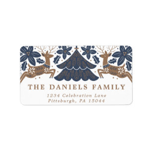 Scandinavian Holiday Reindeer Poinsettia Trees Etiket