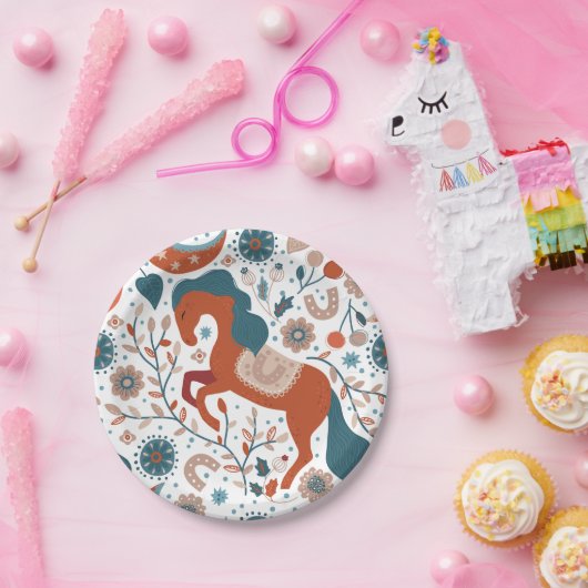 Scandinavian Horse Cute Papieren Bordje (Feest)