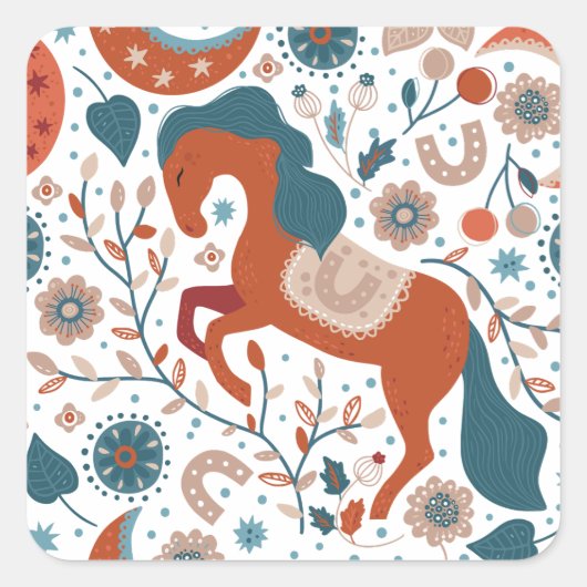 Scandinavian Horse Cute Vierkante Sticker (Voorkant)