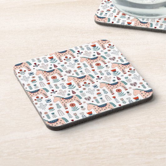 Scandinavian Horse Folk Art Pattern Bier Onderzetter (Linkerzijde)