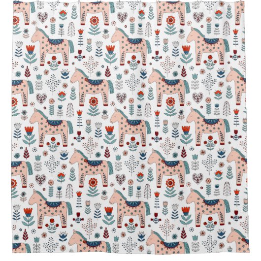 Scandinavian Horse Folk Art Pattern Douchegordijn (Voorkant)