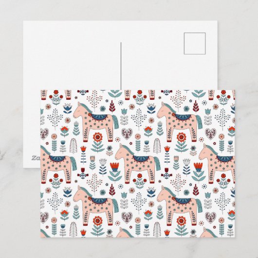 Scandinavian Horse Folk Art Pattern Feestdagenkaart (Voorkant / Achterkant)