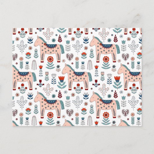 Scandinavian Horse Folk Art Pattern Feestdagenkaart (Voorkant)
