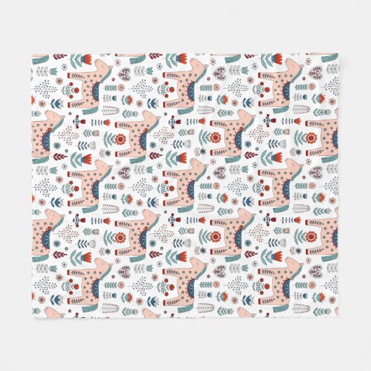 Scandinavian Horse Folk Art Pattern Fleece Deken (Voorkant (Horizontaal))