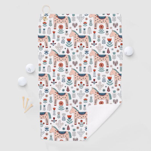 Scandinavian Horse Folk Art Pattern Golfhanddoek (Insitu)