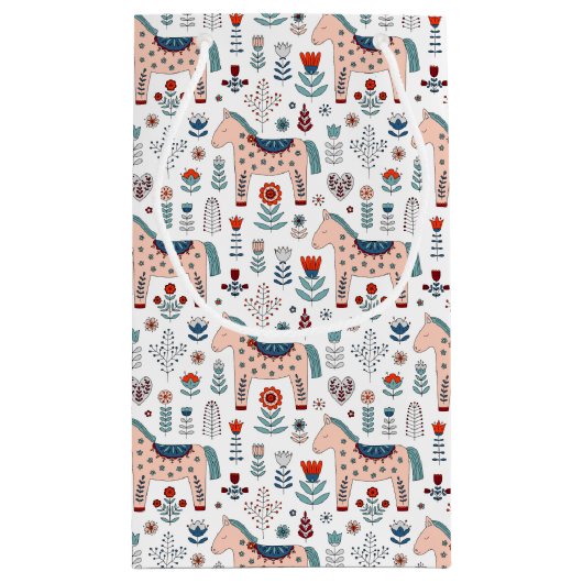 Scandinavian Horse Folk Art Pattern Klein Cadeauzakje (Achterkant)