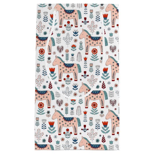 Scandinavian Horse Folk Art Pattern Klein Cadeauzakje (Voorkant)