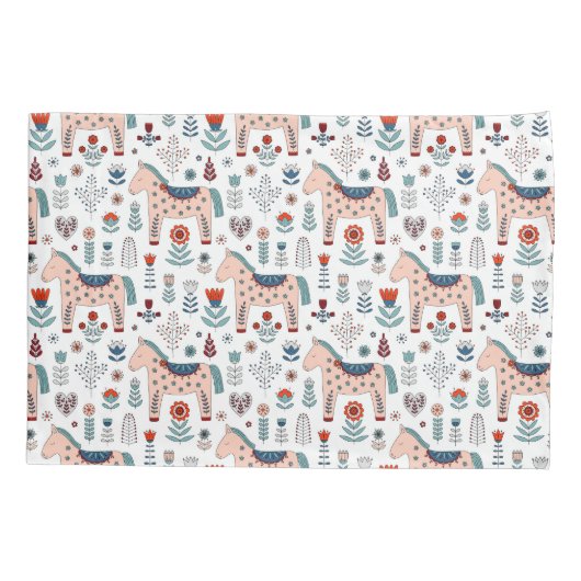 Scandinavian Horse Folk Art Pattern Kussensloop (Achterkant-Links)