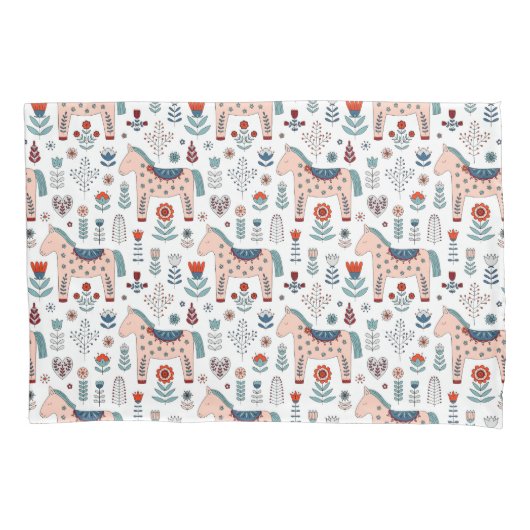 Scandinavian Horse Folk Art Pattern Kussensloop (Voorkant-Links)