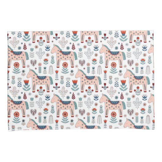 Scandinavian Horse Folk Art Pattern Kussensloop (Voorkant-Rechts)