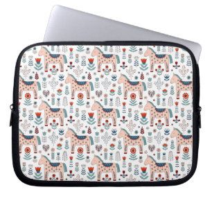 Scandinavian Horse Folk Art Pattern Laptop Sleeve